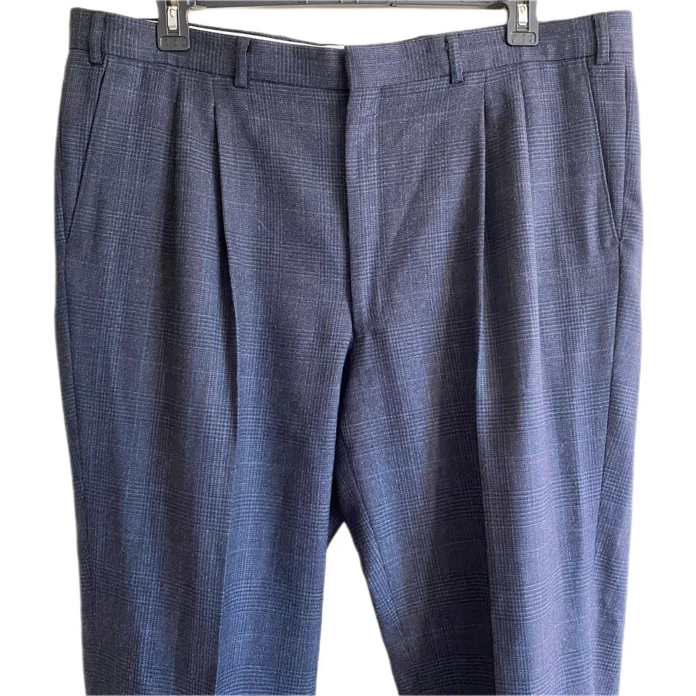 CHRISTOPHER BROOKS 100% Pure Wool Blueish Gray Plaid Suit Set Size 46L